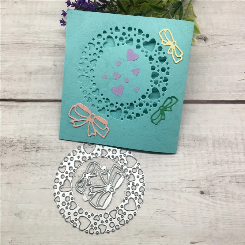 

8*8cm heart edge circle with bow Metal Cutting Dies for DIY Cards Album Scrapbook template Creative Stencils Dies New