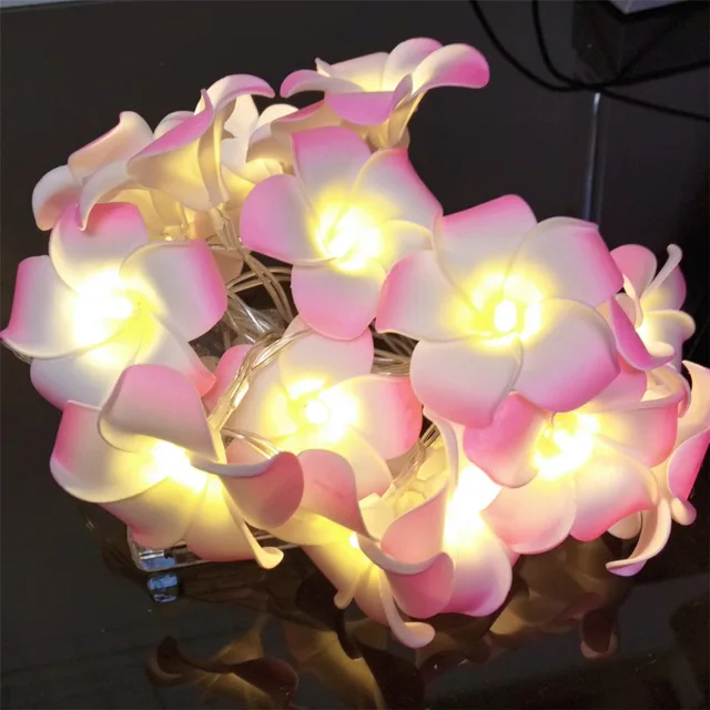 Гавайская пена искусственный Плюмерия цветок светодиодные гирлянды для спальни домашний декор на батарейках сказочные огни для свадебной вечеринки - Испускаемый цвет: Розовый