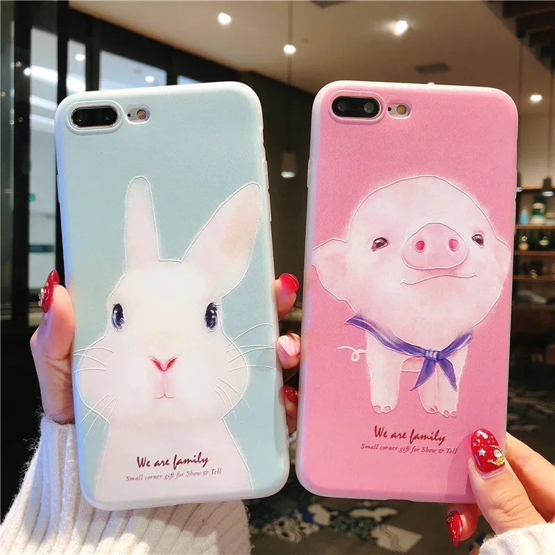 Niedlichen Kaninchen Gemusterte Fall Für iPhone 6 6s 7 Plus Abdeckung Weichen Silikon 3D Relief Sch