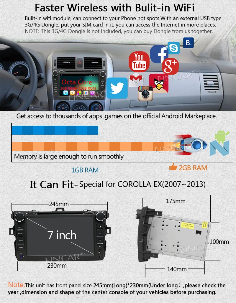 Discount Eincar for COROLLA EX 7" Android 7.1 Car Stereo 2GB 32GB Octa-core in Dash Car DVD Player Auto Video Headunit GPS Navigation 2