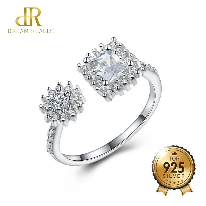 DR Korean Style Diamond Jewelry Opening Rings Shiny Zircon S925 Rings