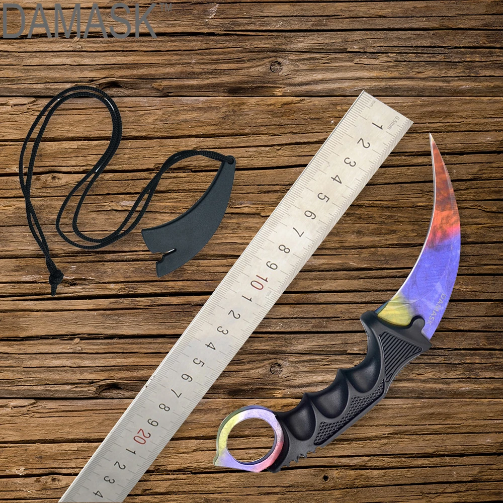 Лучший Дамаск фиксированный нож из нержавеющей стали csgo Counter Strike нож, керамбит Тактический Открытый нож для выживания охоты нож инструменты