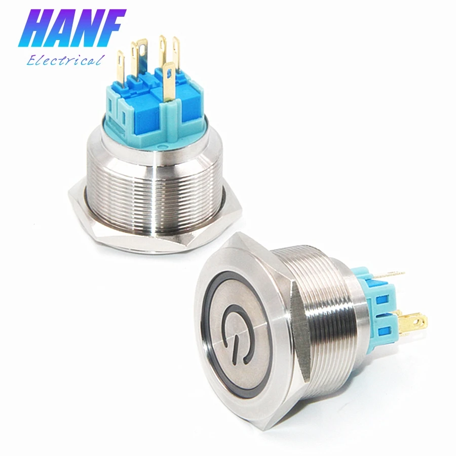 

1pcs 30mm Stainless Steel Push Button Switch Flat Head Self-latching 1NO1NC LED Ring Lamp Power Symbol 6Pin 5A/250V