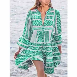 Новые женские модные богемные летние свободное платье Топы праздничные пляжные повседневные свободные Сарафаны с v-образным вырезом