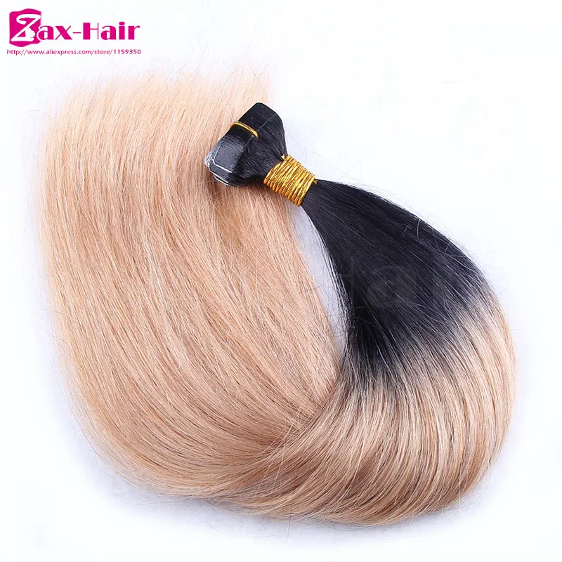 Tape hair extensions two tone human hair tape extensions 1B/613 1B/27
