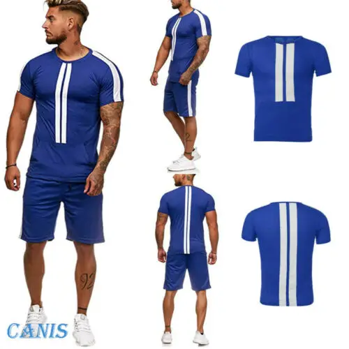 

Hot Men Set 2019 New Men Summer TrackSuit T Shirt Sport Suit Sets Tops+Pants Set Tennis Wear