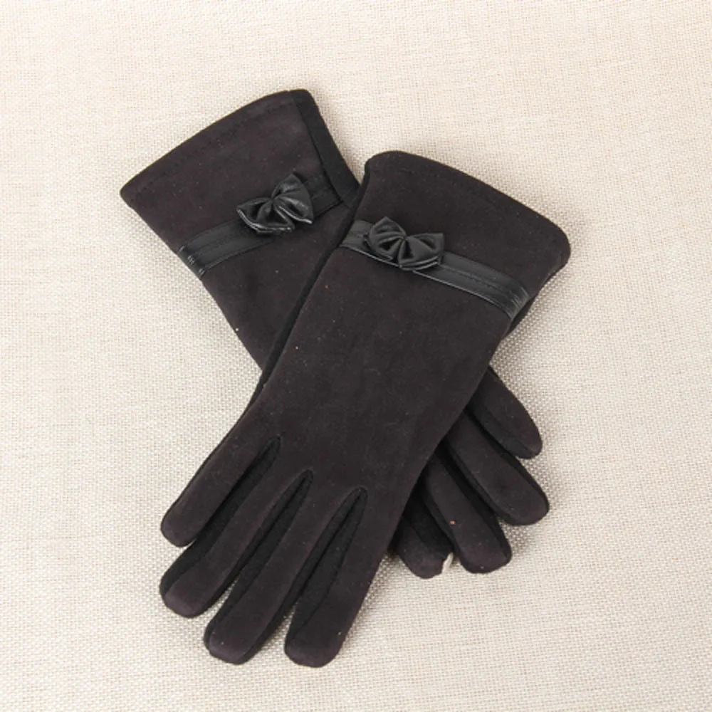 Женские перчатки осень зима замша теплые полный палец варежки Элегантная Леди Перчатка с бантом Guantes Mujer Invierno Luva Feminina#10