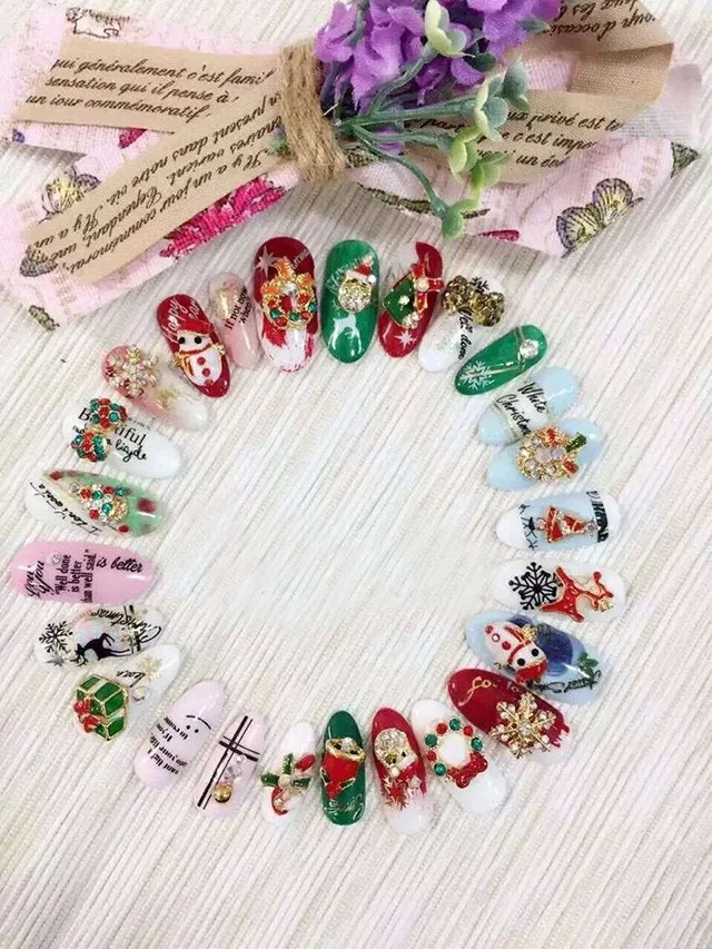 Árvore de Natal Chapéu de Natal Unhas de Gel Lote Liga Novos 3d Unha Art Adesivos Glitter Ferramentas Faça Você Mesmo Rhinestone & Decoração 100 Pçs - 6 100 pçs lote Liga Novos 3D Nail