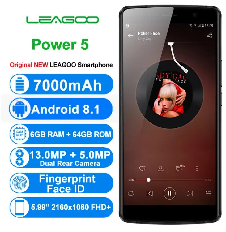 LEAGOO power 5 18:9 &quotFHD 7000 экран 99 мАч в 5A смартфон MT6763V Octa Core 6 ГБ оперативная память 64