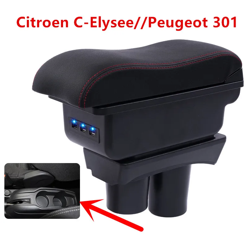 

For Citroen c-elysee/ Peugeot 301 armrest central Store content Storage box with cup holder ashtray accessories 2012-2016
