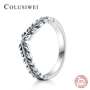 

2019 Fashion Female Tree Leaf Finger Rings Fashion Real 925 Sterling Silver Trendy Vintage Wedding Jewelry For Women Silver Ring