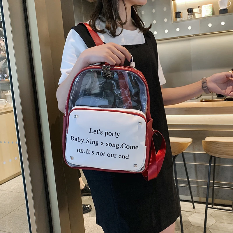 

Clear Transparent Women Backpack Cute Bow Ita Bags For School Mini Pink Black Schoolbags For Teenage Girls Fashion Bookbag 2019