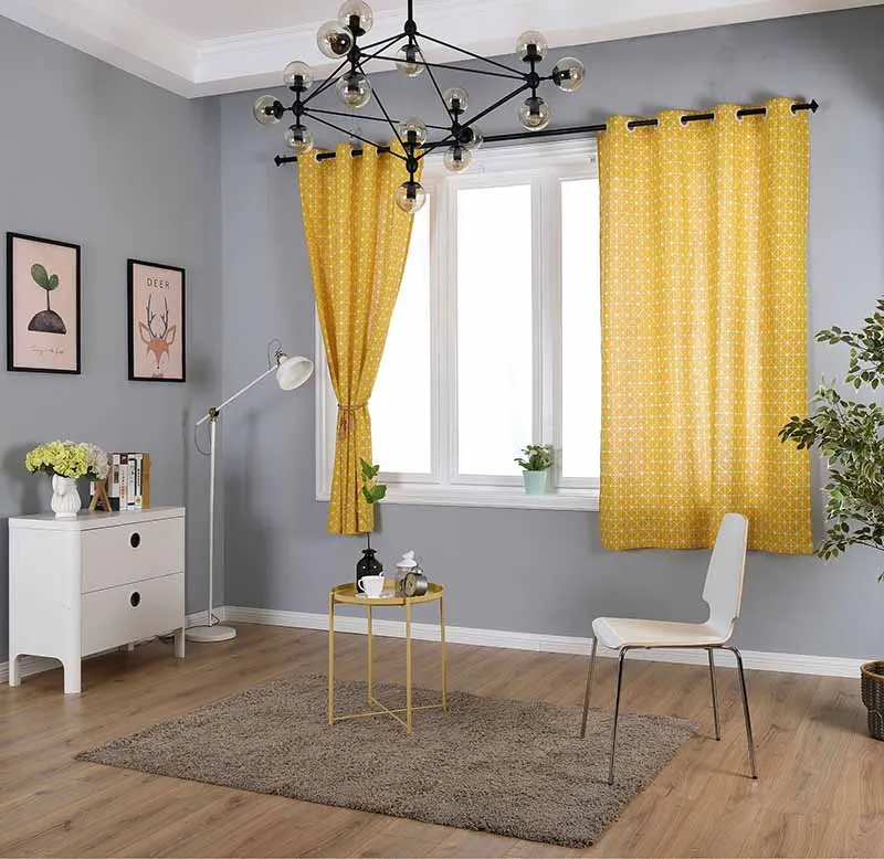 

Curtain cotton and linen geometric yellow semi-shading linen living room bedroom window simple modern household items