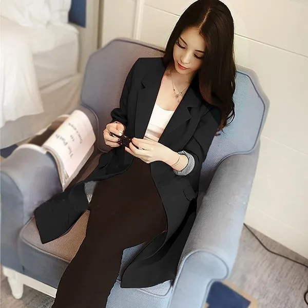 Solid Long Style Black Women Jacket Blazer Female Notched Collar Ladies Blazer Coat Oversized Solid Blazers feminino