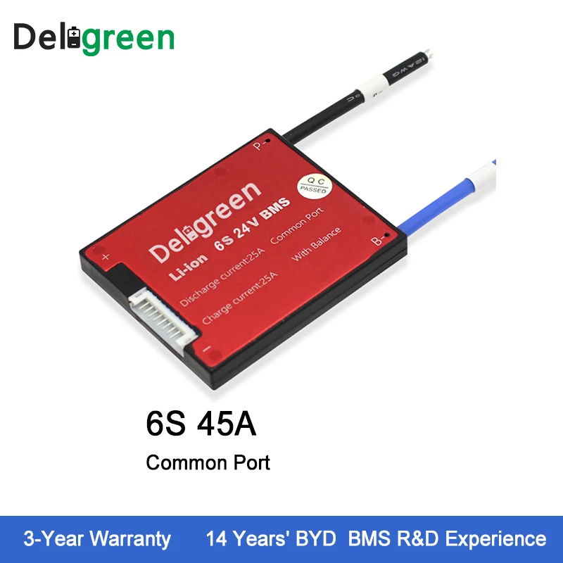 Deligreen 6S 45A 24V PCM PCB BMS for lithium battery pack 18650 Li Po Battery Pack