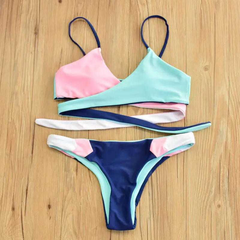 Stitching High Waist Bikinis Set Brazilian Swimwear Swimsuit 2017 Women