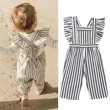 Летний спортивный комбинезон в полоску для маленьких девочек