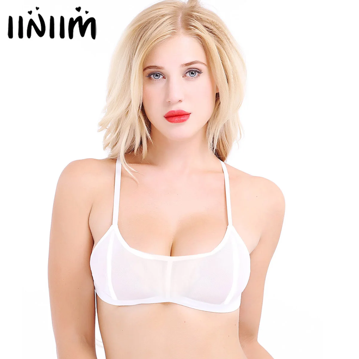 Womens Lingerie Sexy Camisoles See Through Wetlook Mesh Hollow Out Wire-free No Pad Top Seamless Bralette Femme Sleepwear