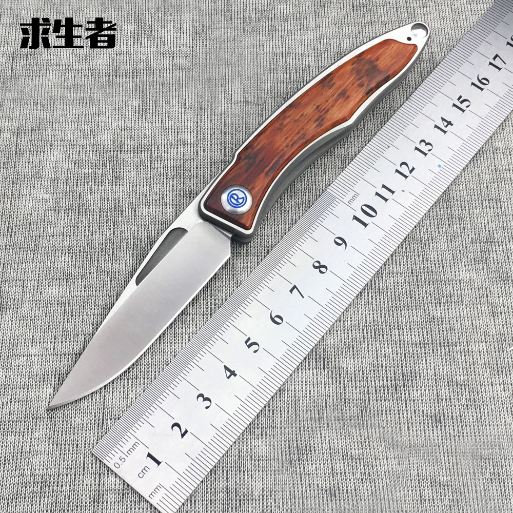 Mnandi M390 Blade wood Titanium handle folding knife Copper washers