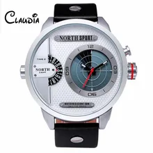 Nouveau CLAUDIA Mode Nord Double Mouvement Balayage Radar Quartz Montre-Bracelet En Cuir Sport Mens Watch Livraison Gratuite Relogio Masculino