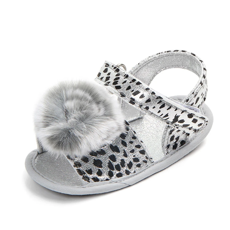 Милые младенцы леопардовые принты сандалии искусственный мех помпон лето обувь для новорожденных Девочка детская обувь без шнуровки