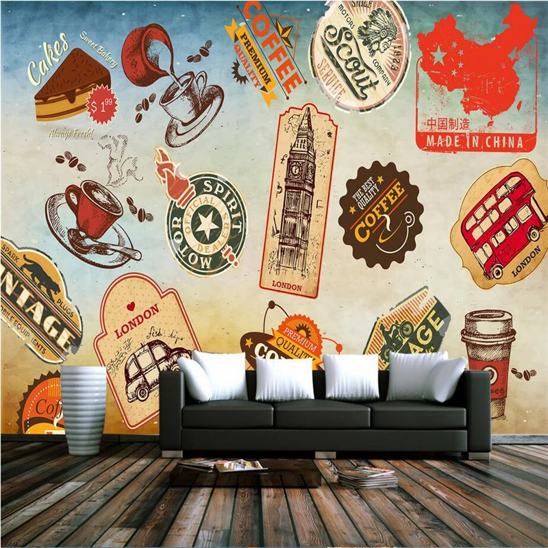 

Wallpapers Youman Custom 3d Wall Murals Fashion Sticker Logo Interior Wallpaper Vintage Large Wall Murals TV Background Bedroom
