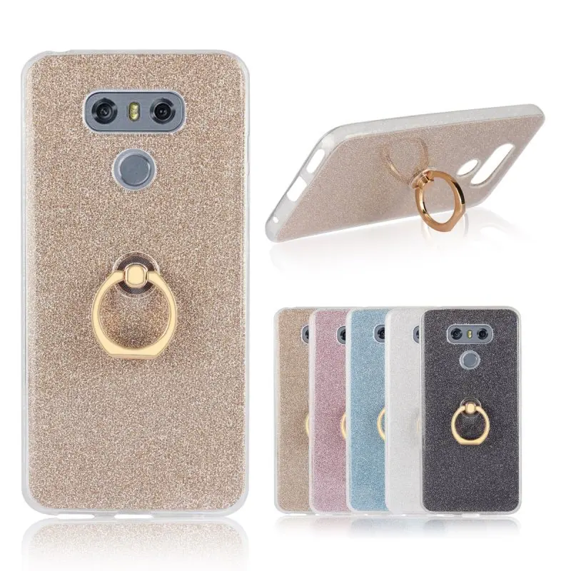 

Silicone Case With Ring Holder for LG G6 G5 G4 G3 G 6 Luxury Glitter Back Cover Metal Grip Fundas Etui Hoesje Capa Capinha Coque