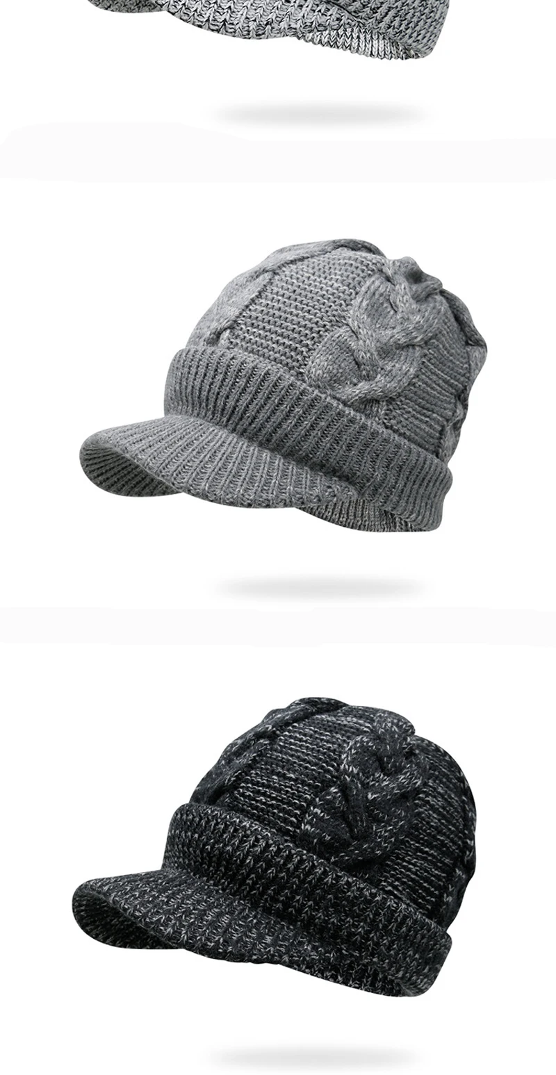 Lanmaocat Knitting Hat Men Women Winter Knitting Hats Warm Cap with Visor Wool Winter Knitting Hats Free Shipping