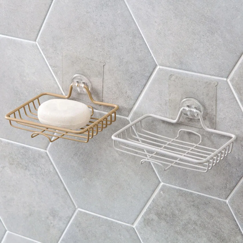 

Wall-mounted Sponge Draining Hanger Towel Hooks Iron Soap Dish Container Storage Holder Kitchen Soap Hanging Bathroom Organizer