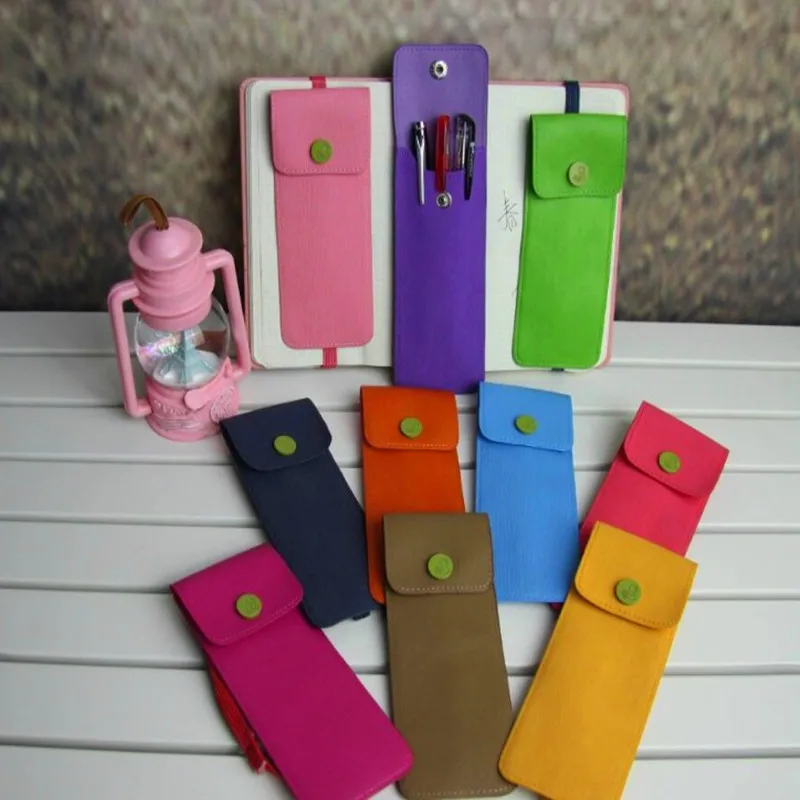 

MIRUI Pure Color Pencil Bags Creative Leather Bind Belt Buckle Portable Pen Bags Student School Stationery