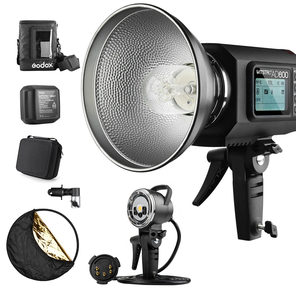 

Godox AD600 TTL 600Ws GN87 HSS 1/8000S Flash Light w/ 2.4G X System 8700mAh Battery+600W Portable Light Head+Portable Flash Bag
