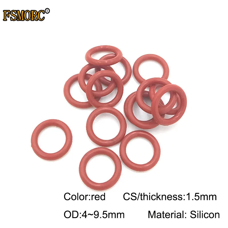 흰색 및 빨간색 실리콘 O링 1.5mm 두께 OD 4 4.5 5 5.5 6 6.5 7 7.5 8 8.5 9 9.5mm 식품 등급 씰 개스킷, 독 O링 없음