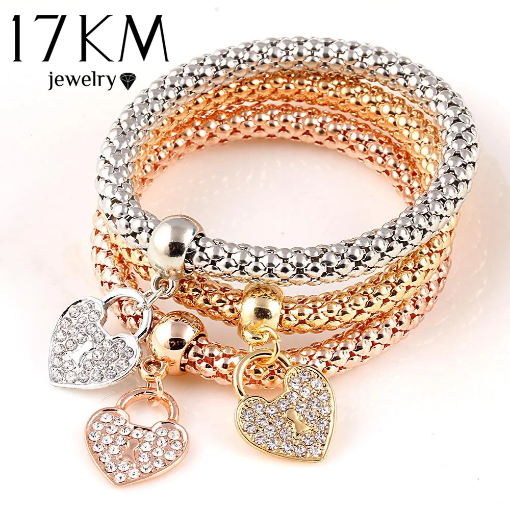 Buy 2016 Gifts 3Pcs Gold Color Heart Charm Elastic