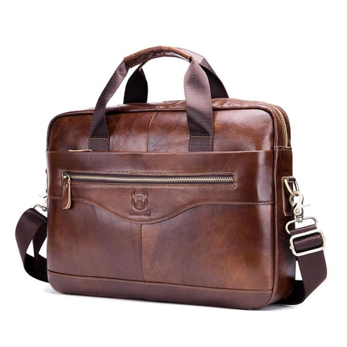 Мужской портфель из натуральной кожи, винтажная деловая сумка для компьютера, модные сумки-мессенджеры, мужская сумка через плечо, мужские сумки-почтальоны - Цвет: Коричневый