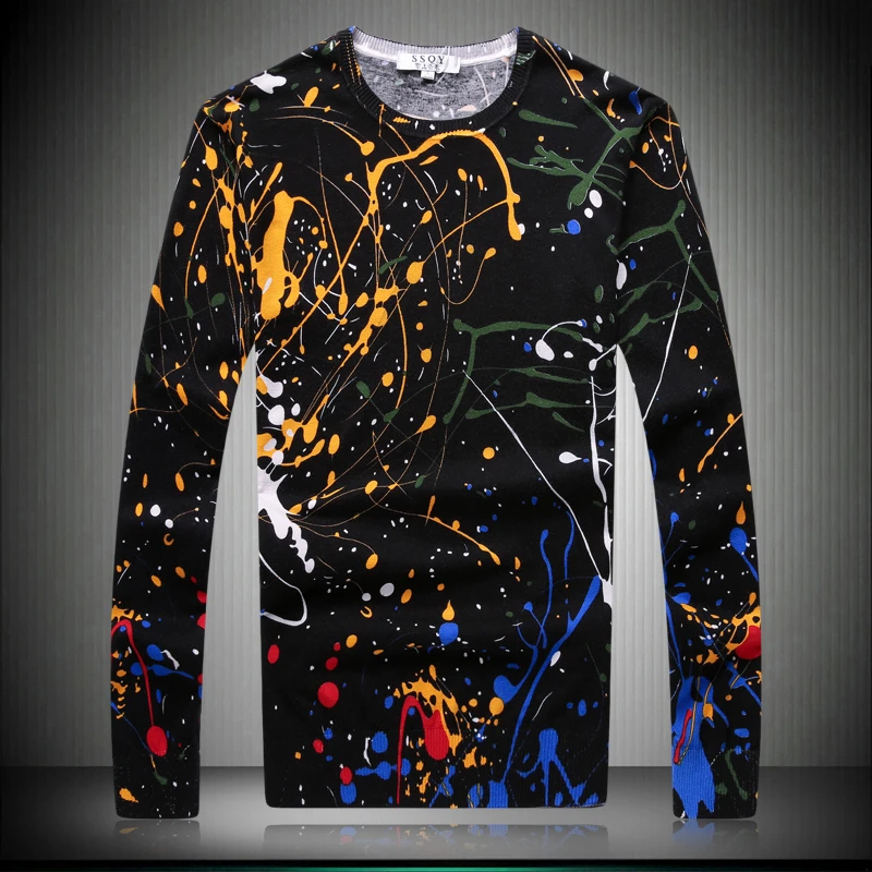 Korea Harajuku Printed Mens Sweaters Autumn New Arrival Brand Sweater For Men Knitted Cotton Christmas Jumper Homme Big Size 3XL |