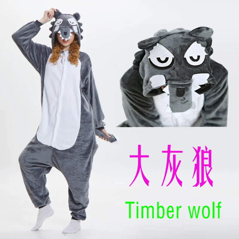

one-piece flannel sleepwear cartoon Big wolf pajamas adult zipper onesies for women Costumes plus size Overall Nightie Stitch