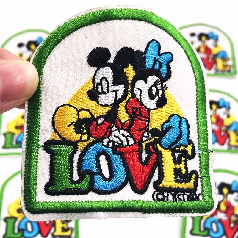 

1Pcs Love Minnie Mickey Iron On Patch Sewing On Embroidered Applique Fabric for Jacket Badge DIY Custom Clothes Apparel Patches