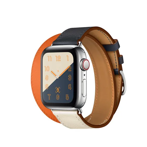 Хохлатый ремешок для apple watch band iwatch band Pulseira apple watch 5 4 44 мм 40 мм 42 мм 38 мм кожаный браслет для часов - Цвет ремешка: Indigo Craie Orange