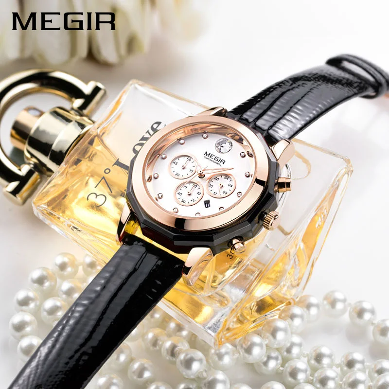 New MEGIR Women Watches Fashion Luminous Leather Quartz Ladies Wrist Watch Clock Montre Femme for Female Lovers Relogio Feminino