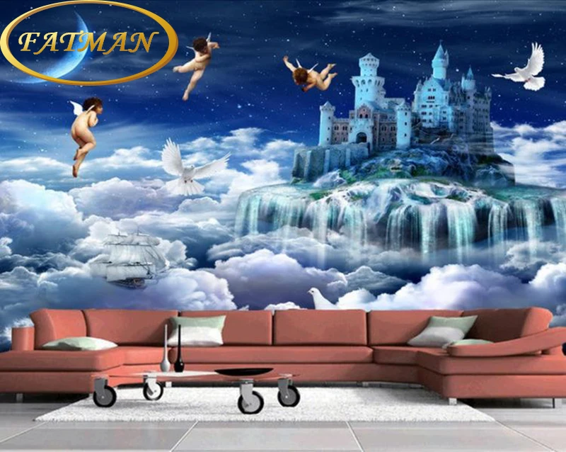 

Custom photo wallpaper 3D Castle Sky City wallpaper mural living room sofa backdrop corridor lounge white cloud angel mural