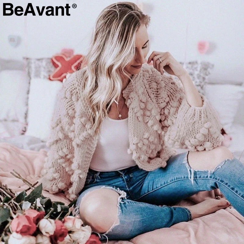 BeAvant O neck long sleeve knitted women sweater Casual hairball pink cardigan jumper 2018 Autumn streetwear winter outwear BeAvant O neck long sleeve knitted women sweater Casual hairball pink cardigan jumper 2018 Autumn streetwear winter outwear