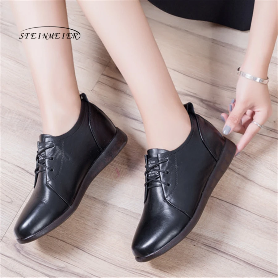 Cuir Dames Plat Véritable Enceinte À Femmes Talon Noir En Black Mocassins Doux Lacets Chaussures 2018 Appartements Maman P74IpnxS