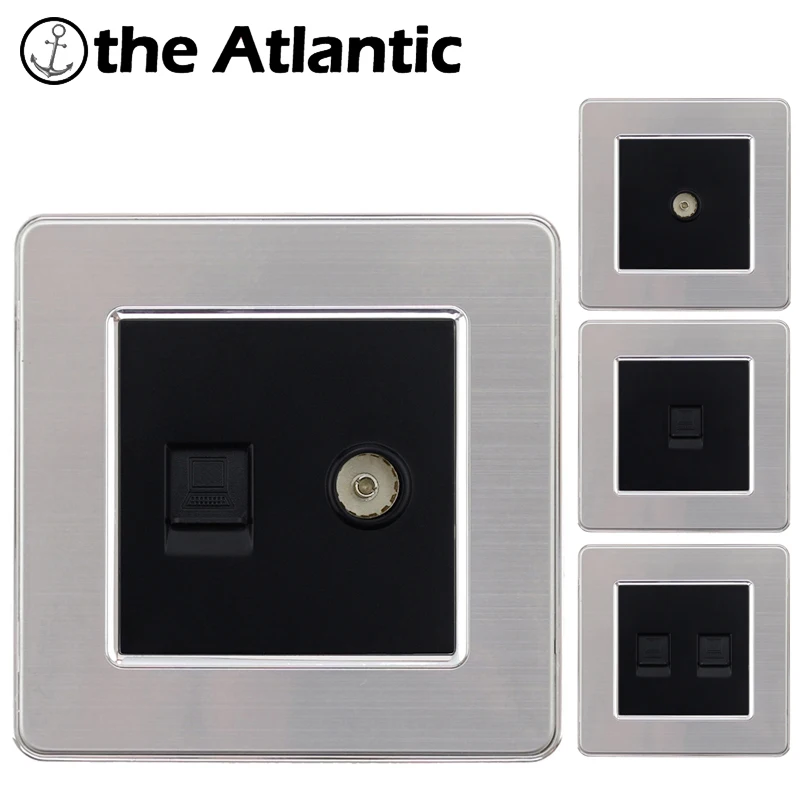 

Rj45 Wall Socket Internet Outlet With TV Outlet Wall Data Double Computer Socket Stainless Steel Panel