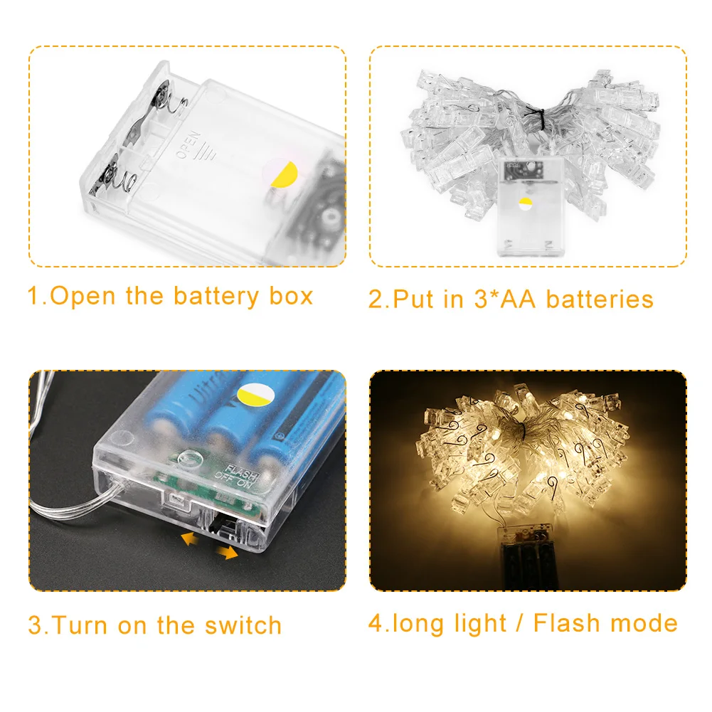Светодио дный Новогодняя гирлянда прищепки огни строки Фея карты фото клип Рождество Спальня DIY прищепка формы Батарея Рождественские лампа для Спальня
