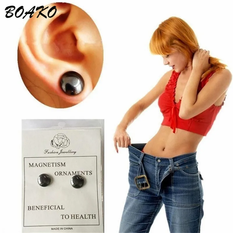 

BOAKO 1 Pair Magnetic Slimming Earrings Patch Weight Loss Magnetic Health Jewelry Round Black Stud Earring Lazy Paste Slim Patch
