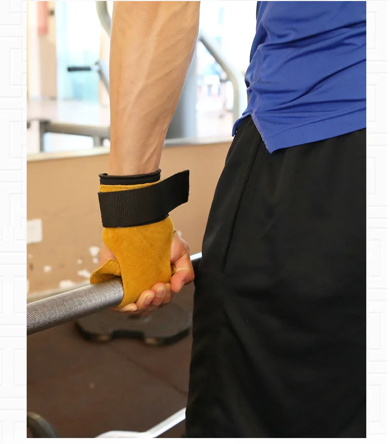 Фитнес кожаные перчатки тяжелой атлетике эспандер защита для ладоней ремень Мощность подкладка для подъема обхватывает запястье спортивные перчатки тренажерного зала