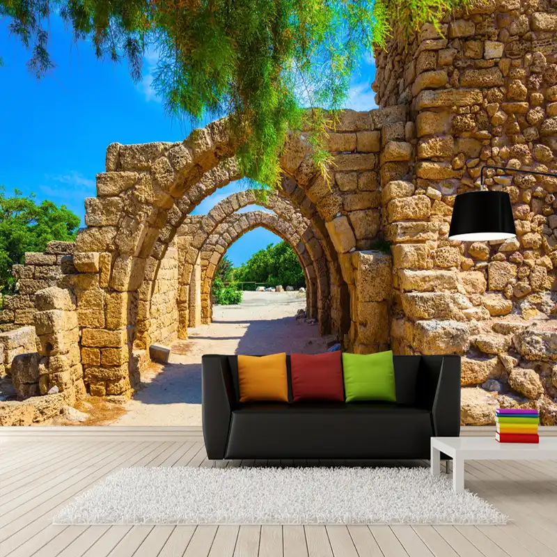 Photo Wallpapers Stereo Arches Stone Brick Wall Murals Living Room