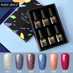 Modelones 6 шт./лот неоновый блеск УФ гель Nail Лаки Наборы Радуга UV гель лак для ногтей набор блестящие пайетки светодио дный гель лак