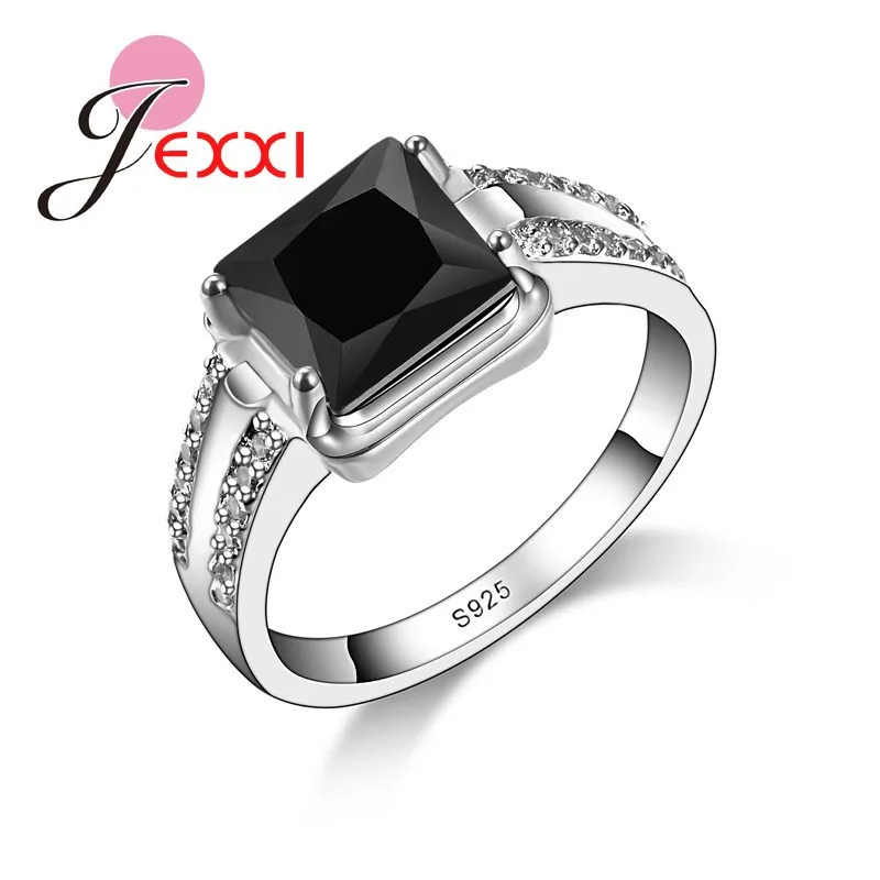

925 Sterling Silver Ring Luxurious Pop Mysterious Style Black Stone Crystal Cubic Zirconia For Women Engagement Jewelry Wedding