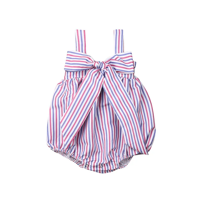 

2019 New Cute Baby Girls Bodysuits Summer Girl Cotton Clothes Big Bow Striped Playsuit Sleeveless Strappy Jumpsuit 0-24M